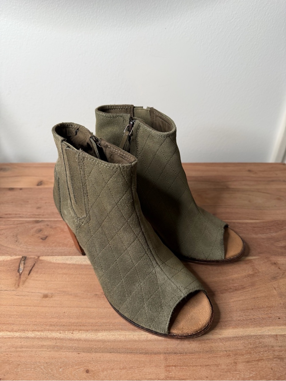 Toms Olive Quilted Peep-Toe Mules